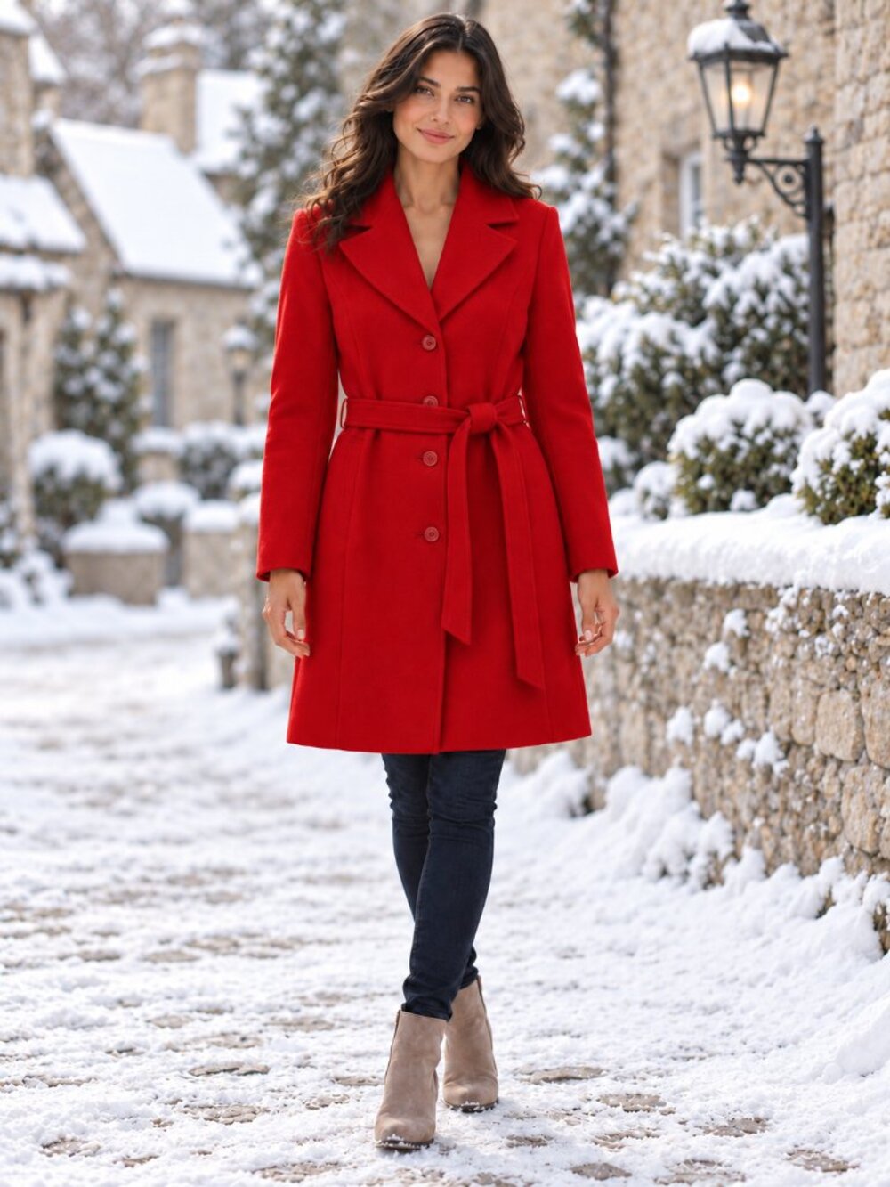 Liz Claiborne Red 100% Lambswool Belted Coat – Size 14
